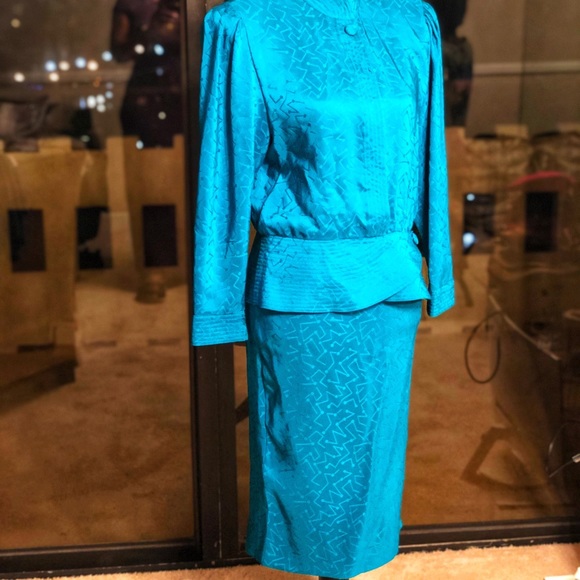 Vintage two piece teal blue skirt set - Picture 8 of 8